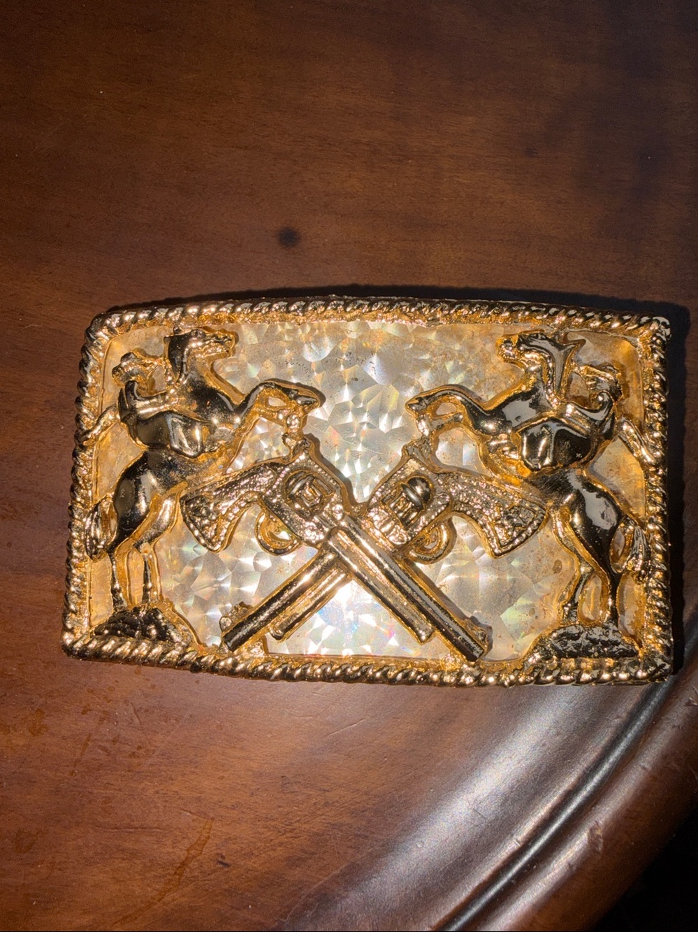 Gold Western Revolver & Horse Belt Buckle
